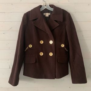 Michael Kors Brown Pea Coat Gold Buttons